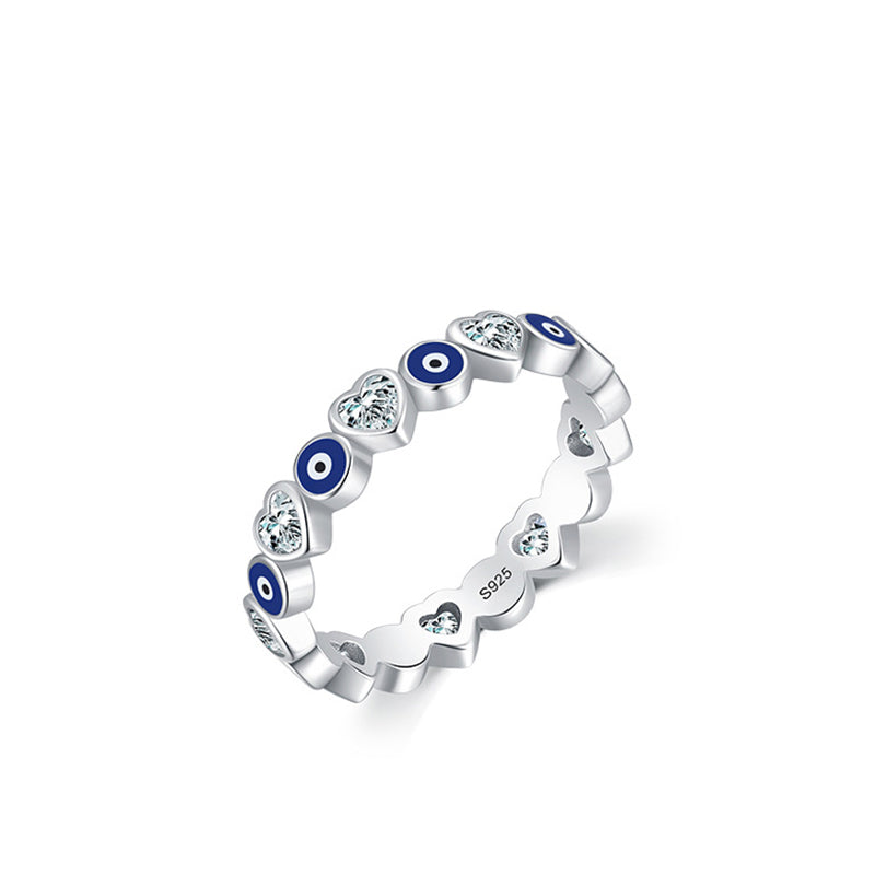 Nimara Ritual 925 Sterling Silver Evil Eye Love Heart Zircon Blessing Ring