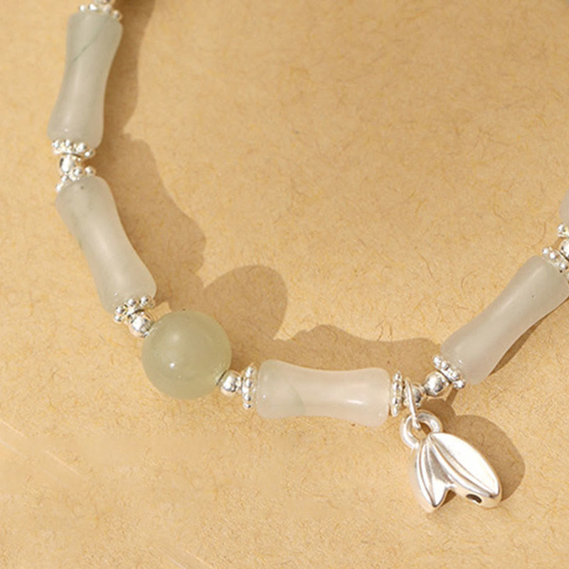 Nimara Ritual 925 Sterling Silver Natural Tianshan Jade Bamboo Charm Luck Bracelet