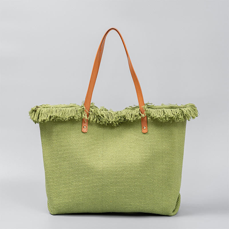 Nimara Ritual Large Capacity Solid Color Tassel Canvas Tote Shoulder Bag