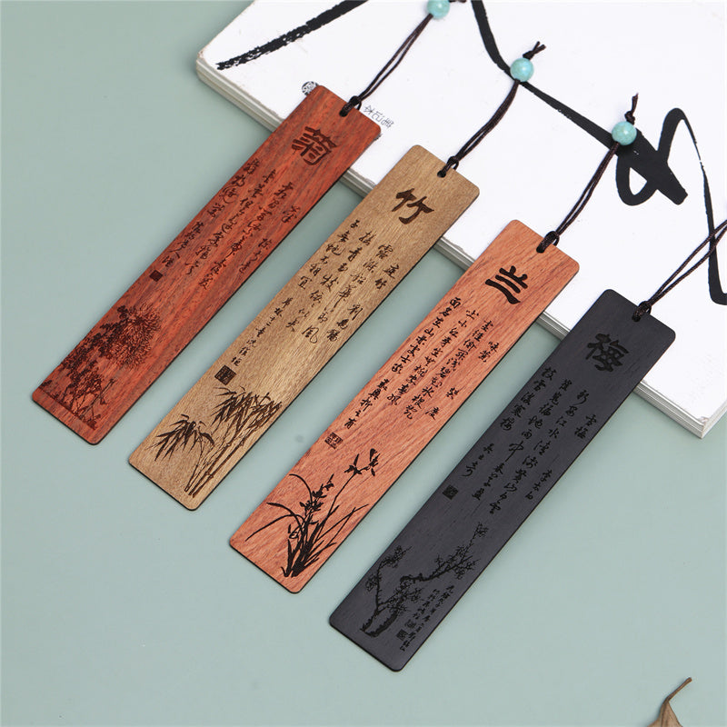 Nimara Ritual Plum Orchid Bamboo Chrysanthemum Wood Bookmarks With Gift Box