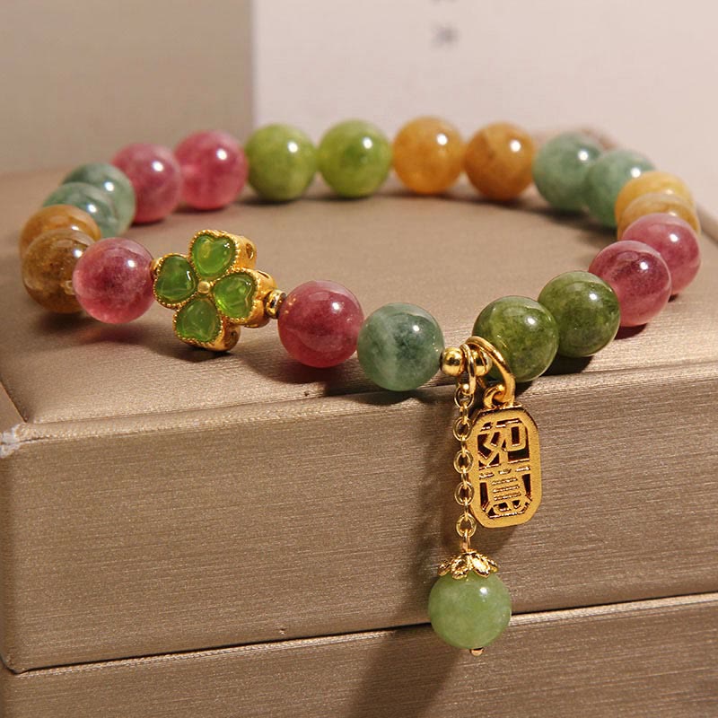Nimara Ritual Tourmaline Jade Colorful Four-leaf Clover Positive Bracelet
