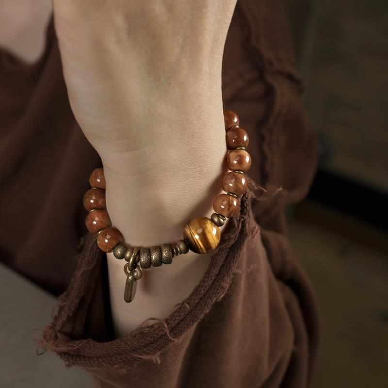 Nimara Ritual Kuka Seed Tiger Eye Gold Sheen Obsidian Brass Copper Wealth Luck Bracelet