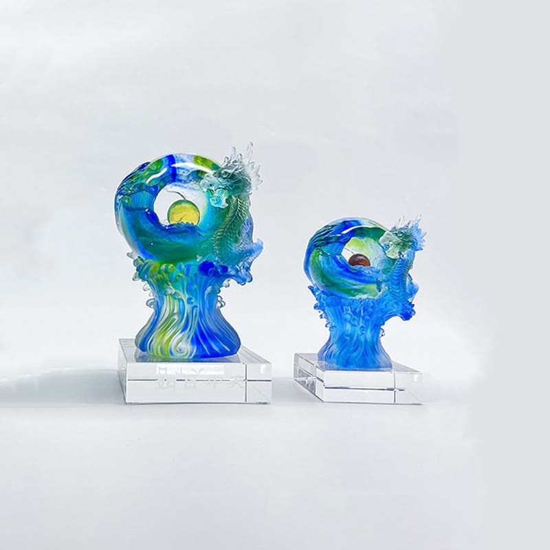 Nimara Ritual Handmade Azure Dragon Liuli Crystal Art Piece Success Protection Home Office Decoration