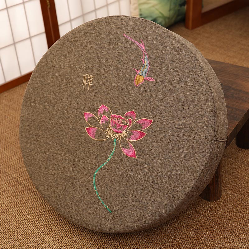 Nimara Ritual Lotus Embroidery Cotton Linen Meditation Seat Cushion