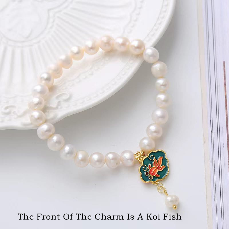 Nimara Ritual Natural Pearl Lotus Koi Fish Goldfish Optimism Charm Bracelet