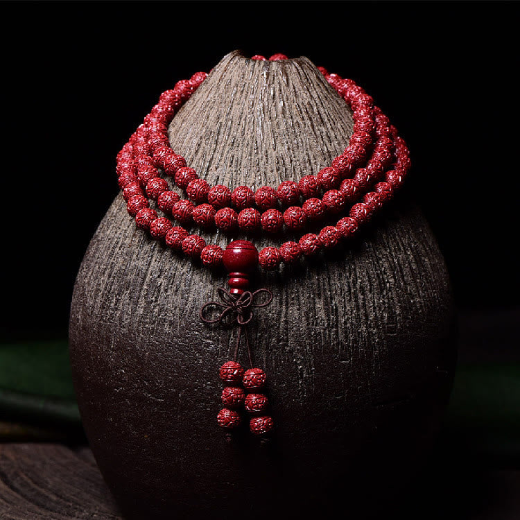 Nimara Ritual 108 Mala Beads Cinnabar Om Mani Padme Hum Pattern Engraved Blessing Bracelet