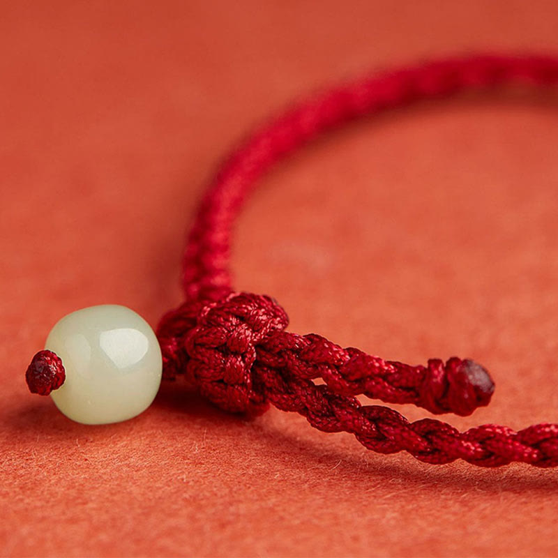 Nimara Ritual Round Peace Buckle Jade Lotus Happiness Abundance Wealth String Bracelet