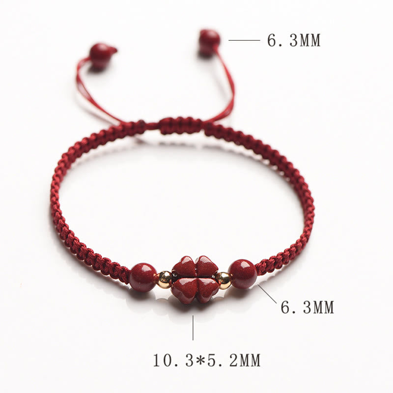 Nimara Ritual Four Leaf Clover Five-petal Flower Cinnabar Blessing Red String Bracelet