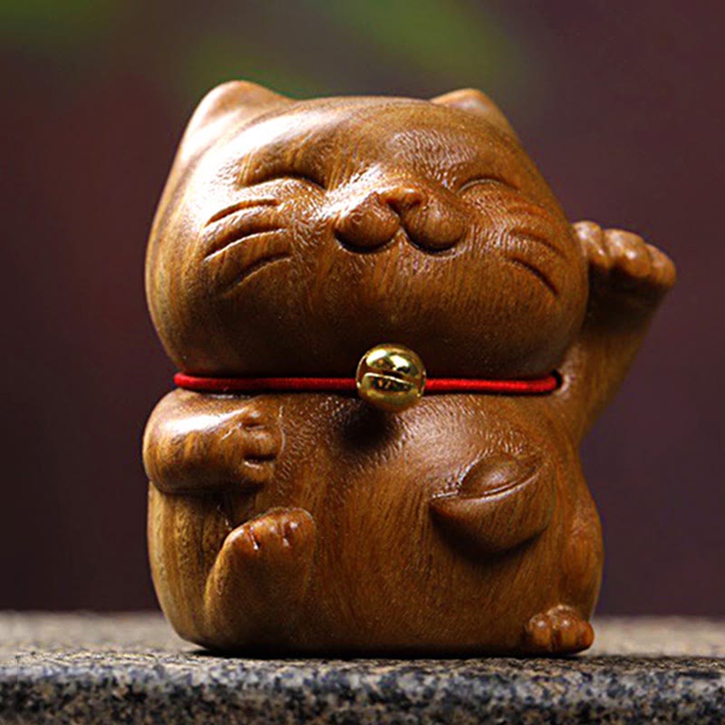 Nimara Ritual Green Sandalwood Small Mini Cute Lucky Cat Peace Decorations
