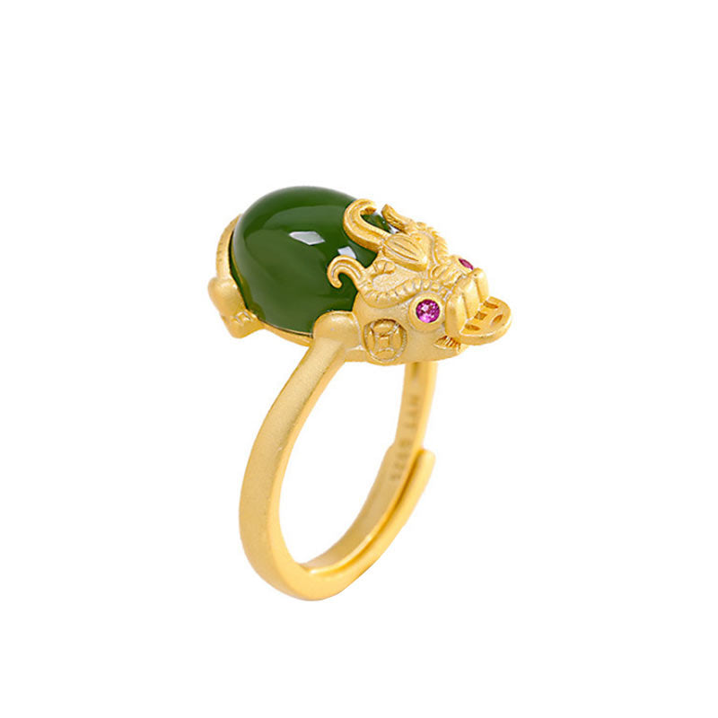 Nimara Ritual 18k Gold-plated Pixiu Jade Wealth Ring