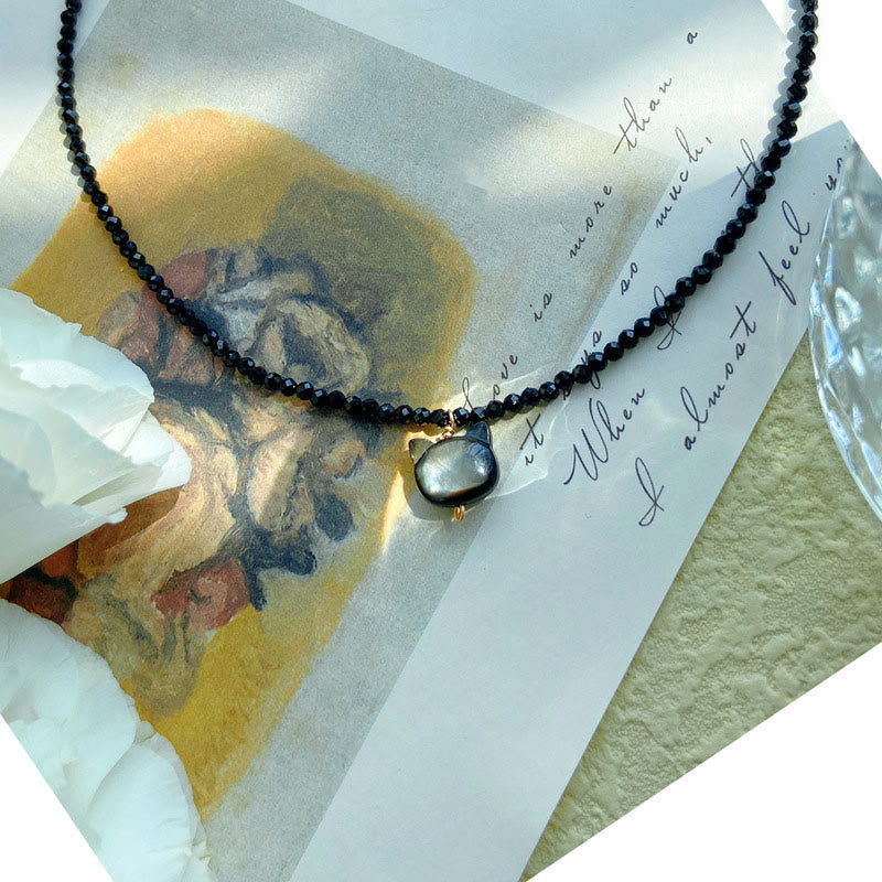 Nimara Ritual Black Spinel Cute Cat Motivate Choker Necklace