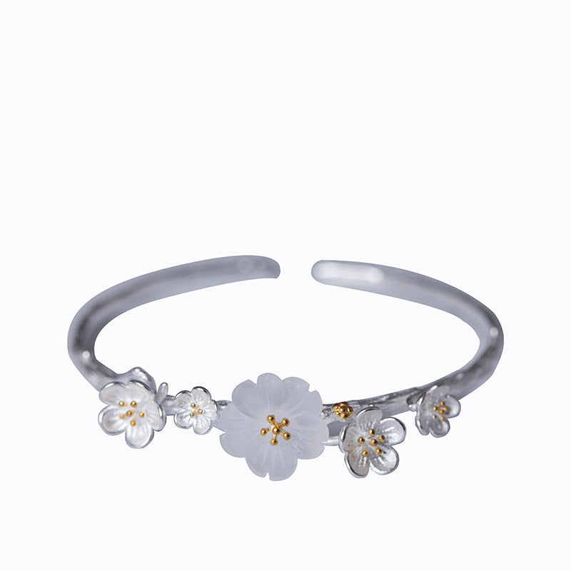 Nimara Ritual 925 Sterling Silver Plum Flower Blessing Bracelet Adjustable Bangle
