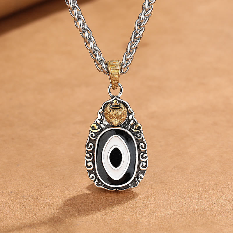 Nimara Ritual Tibet Dzi Bead Garuda Pattern Copper Metal Wealth Necklace Pendant