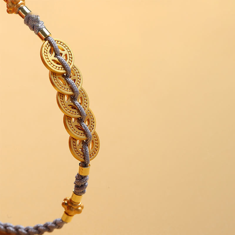 Nimara Ritual Copper Coin Fortune Tree Pearl Luck Blue Rope Braided Bracelet