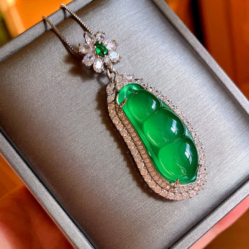 Nimara Ritual Fortune Bean Cyan Jade Luck Necklace Pendant