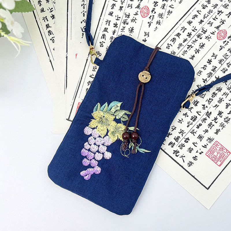 Nimara Ritual Small Embroidered Flowers Crossbody Bag Shoulder Bag Cellphone Bag 11*20cm