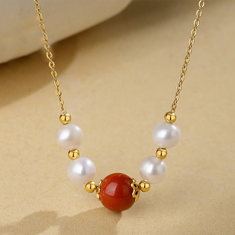 Nimara Ritual 925 Sterling Silver Pearl Cinnabar Sincerity Healing Bead Chain Necklace Pendant