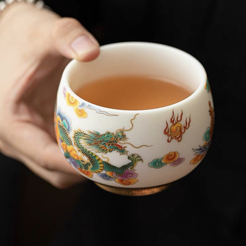 Nimara Ritual Dragon Phoenix Auspicious Clouds Ceramic Teacup Kung Fu Tea Cup