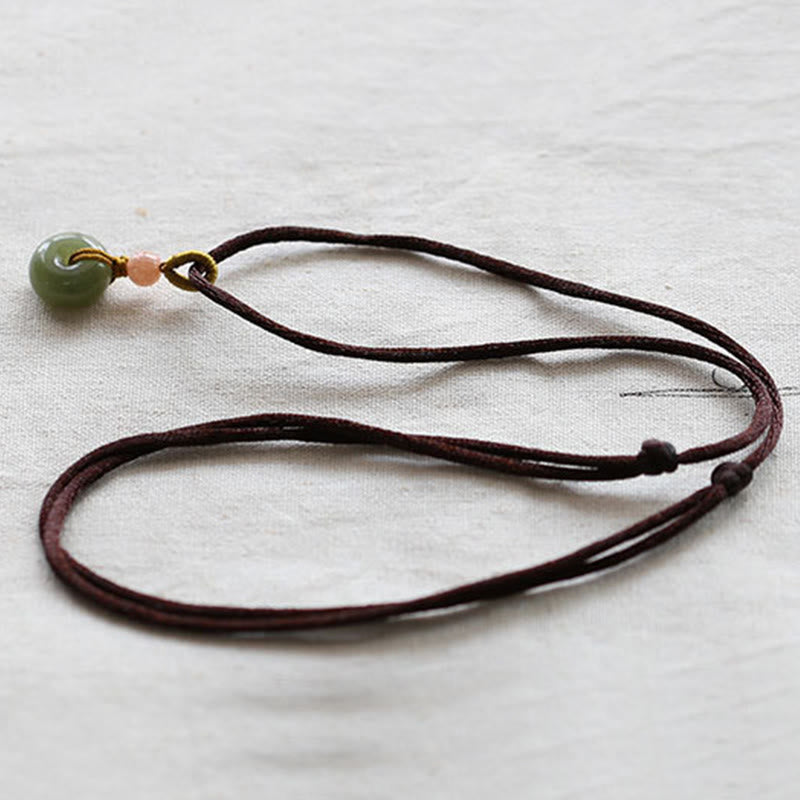 Nimara Ritual Natural Round Jade Peace Buckle Lotus Abundance String Necklace Pendant