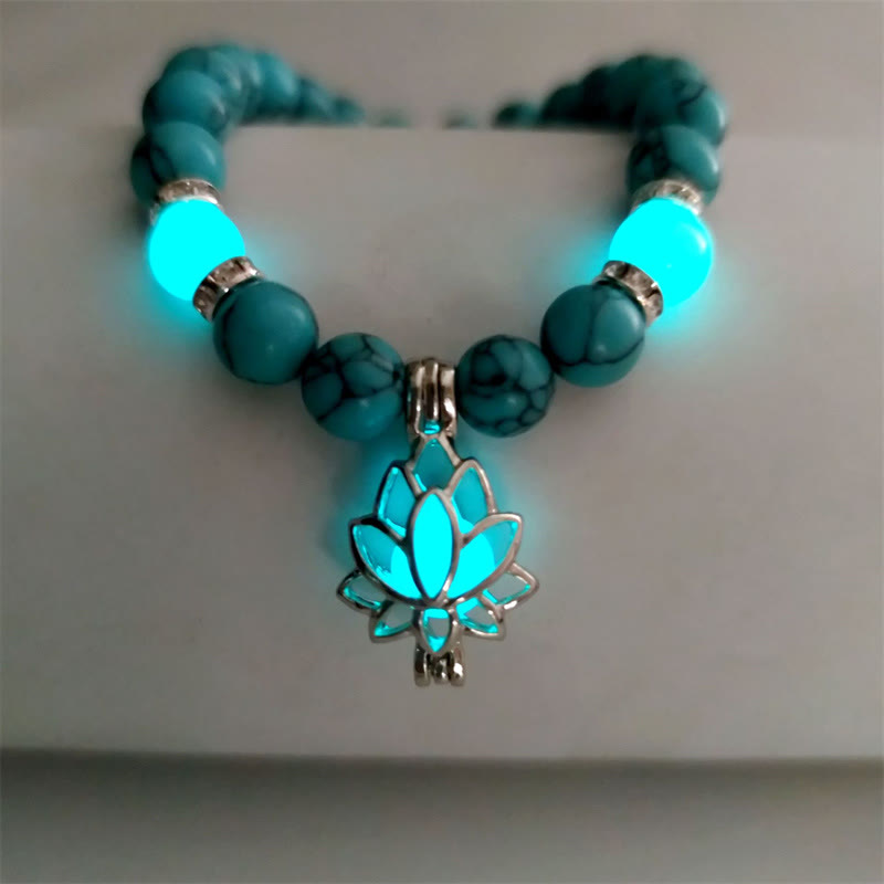 Positive Thinking Tibetan Turquoise Glowstone Luminous Bead Lotus Protection Bracelet