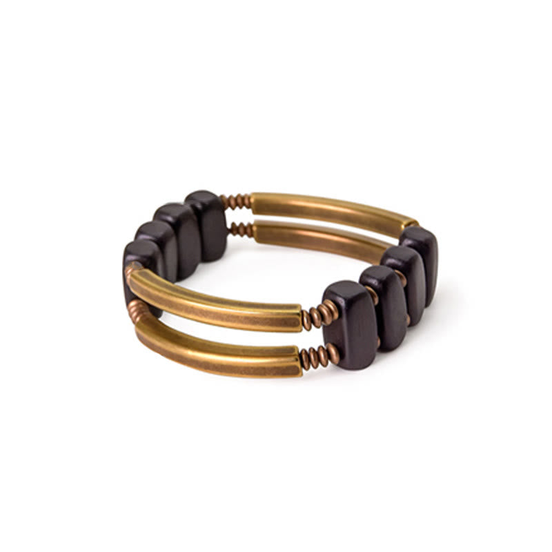 Nimara Ritual Tibetan Ebony Wood Brass Copper Balance Double Layer Bracelet