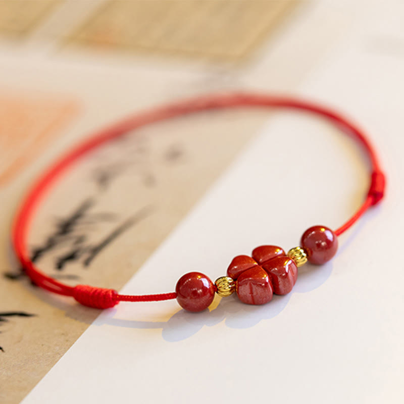 Nimara Ritual Four Leaf Clover Cinnabar Blessing Calm String Bracelet Anklet
