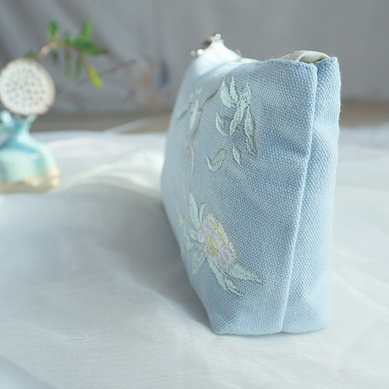 Nimara Ritual Small Flower Plum Cherry Crane Peach Blossom Embroidery Canvas Wallet Shopping Purse