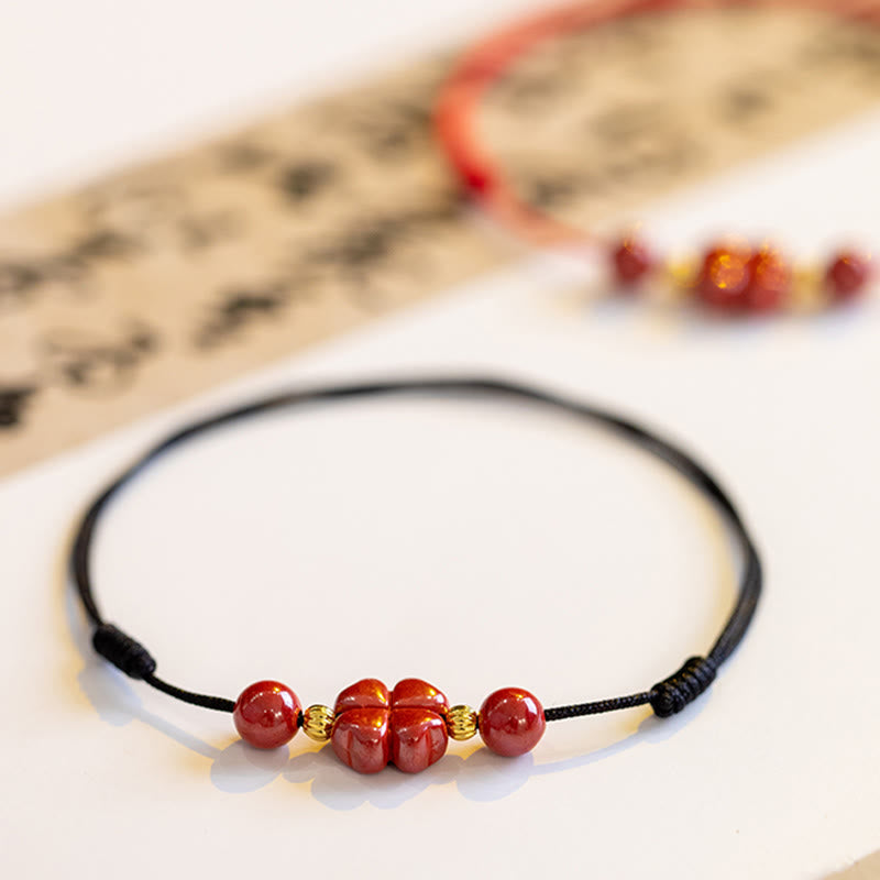 Nimara Ritual Four Leaf Clover Cinnabar Blessing Calm String Bracelet Anklet