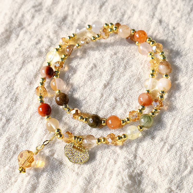 Nimara Ritual Colorful Rutilated Quartz Double Wrap Spiritual Growth Bead Bracelet