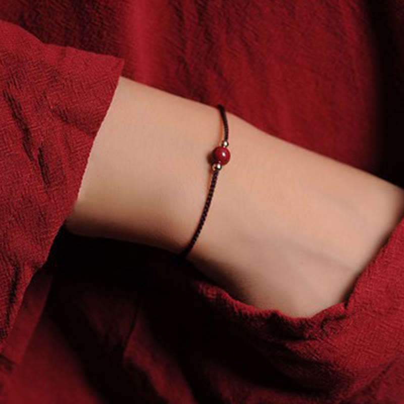 Nimara Ritual 14K Gold Plated Natural Cinnabar Blessing String Braided Bracelet