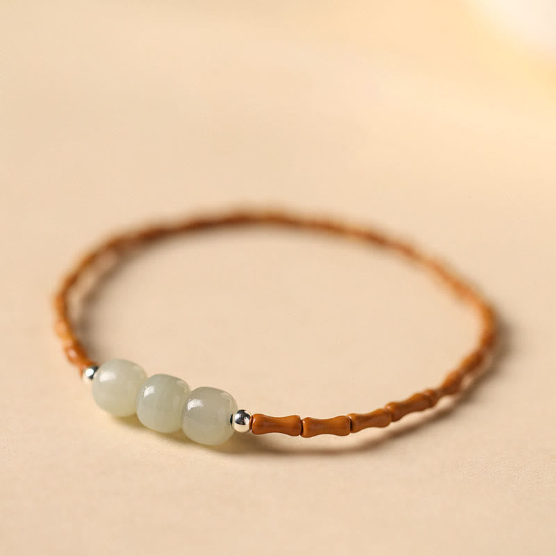 Nimara Ritual Natural Olive Pit Bamboo Pattern Hetian Jade Beads Luck Bracelet