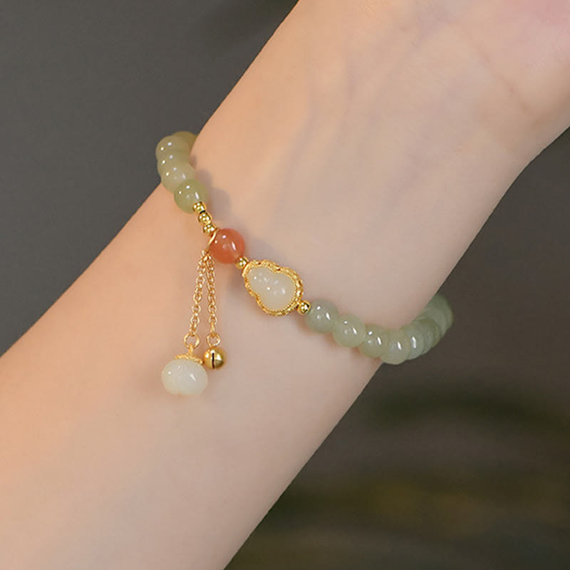 Nimara Ritual 925 Sterling Silver Hetian Jade Gourd Lotus Abundance Luck Bracelet