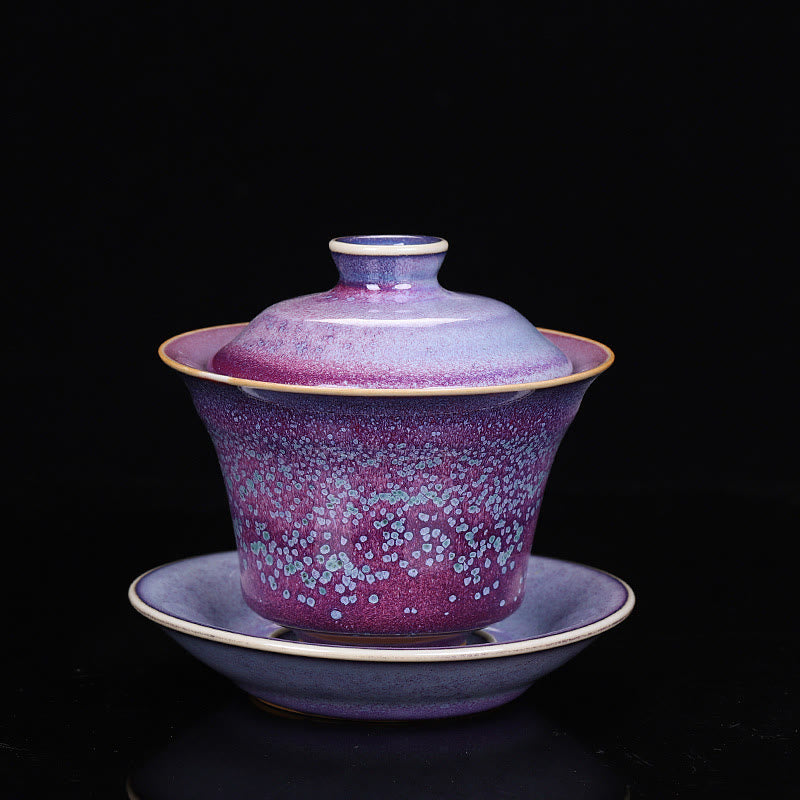 Nimara Ritual Retro Glaze Kiln Change Ceramic Gaiwan Sancai Teacup Kung Fu Tea Cup And Saucer With Lid