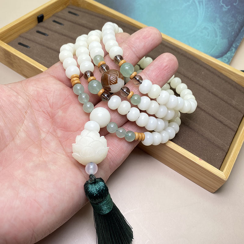 Nimara Ritual White Bodhi Seed Mala 108 Beads Protection Bracelet