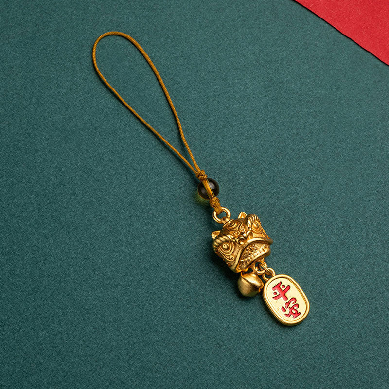 Nimara Ritual Dancing Lion Auspicious Ruyi Safe Peace Rich Copper Wealth Phone Hanging Decoration