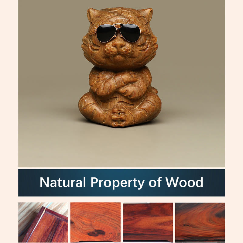 Nimara Ritual Small Green Sandalwood Tiger Engraved Positive Desk Decorations