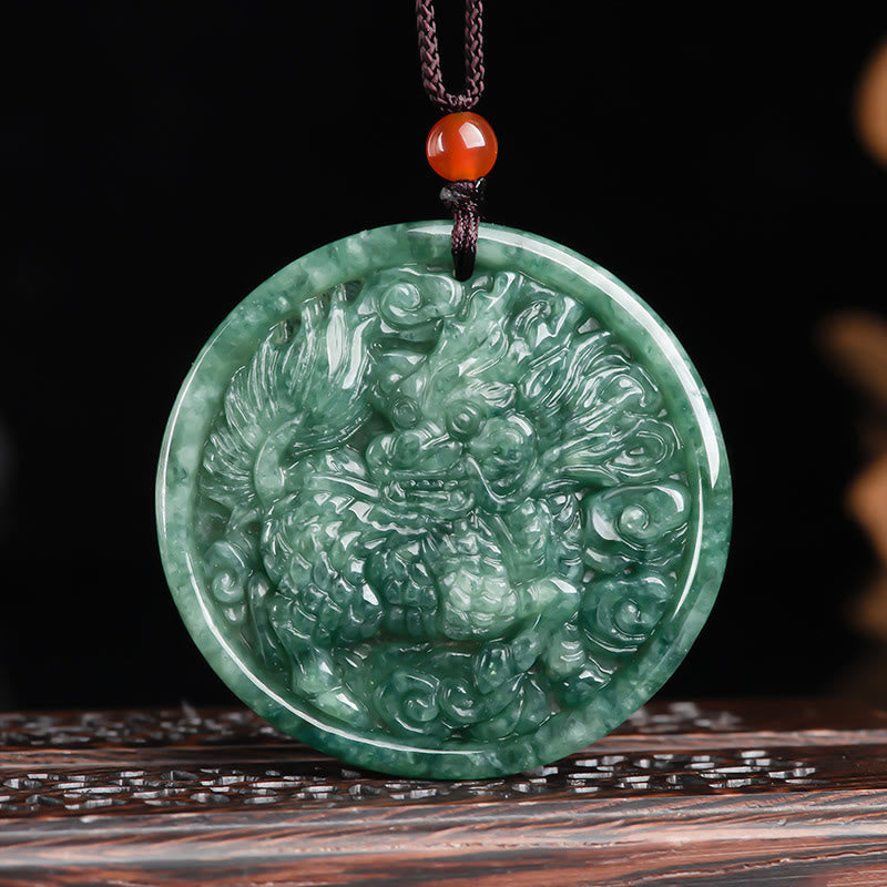 Nimara Ritual Natural Jade Kirin Abundance String Necklace Pendant