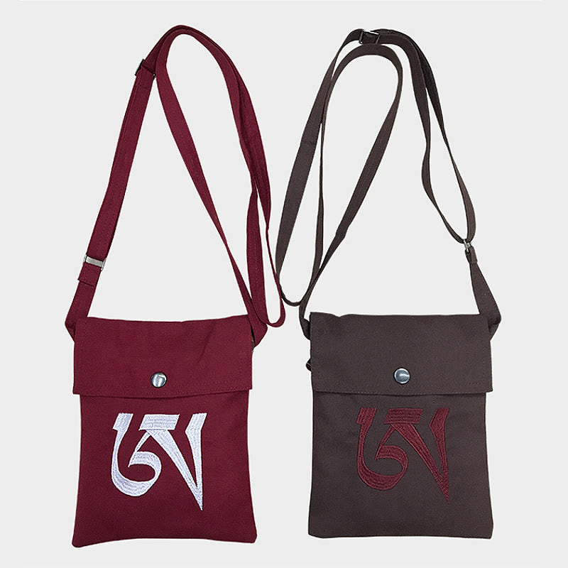 Nimara Ritual Handmade OM Mantra Embroidered Spiritual Mind Practice Cotton Crossbody Bag Shoulder Bag Cellphone Bag