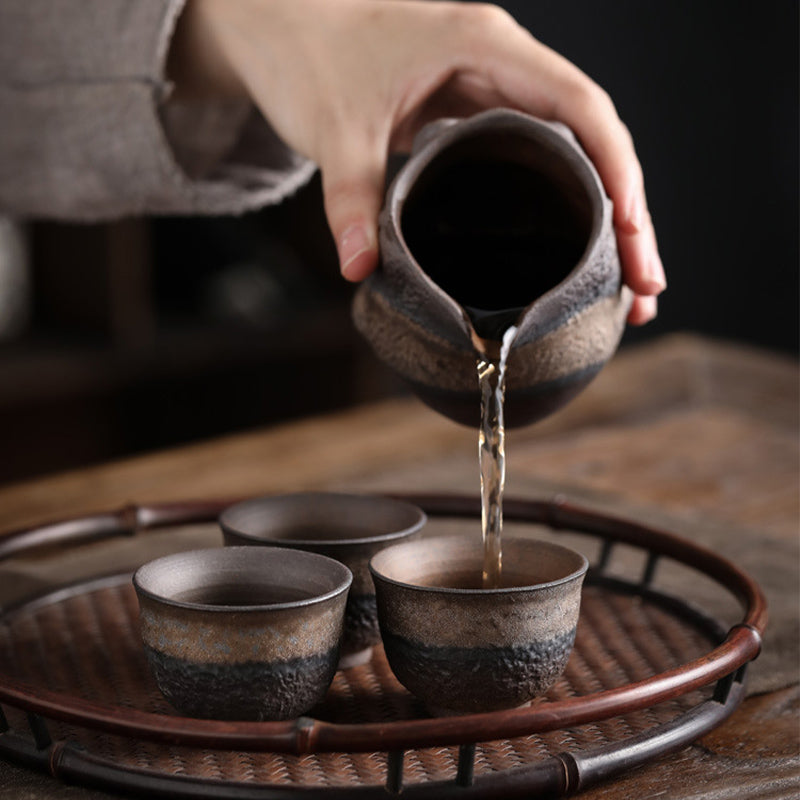 Nimara Ritual Simple Brown Striped Texture Ceramic Teacup Kung Fu Tea Cup Bowl