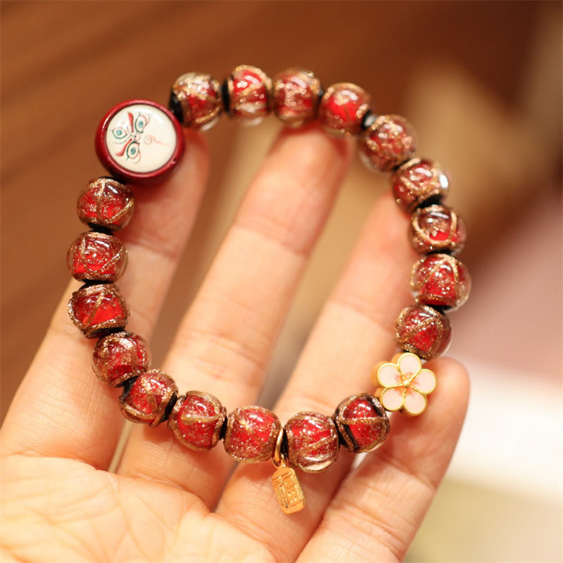 Nimara Ritual Tibetan Gold Swallowing Beast Family Five God Of Wealth Thangka Fortune Bead Bracelet
