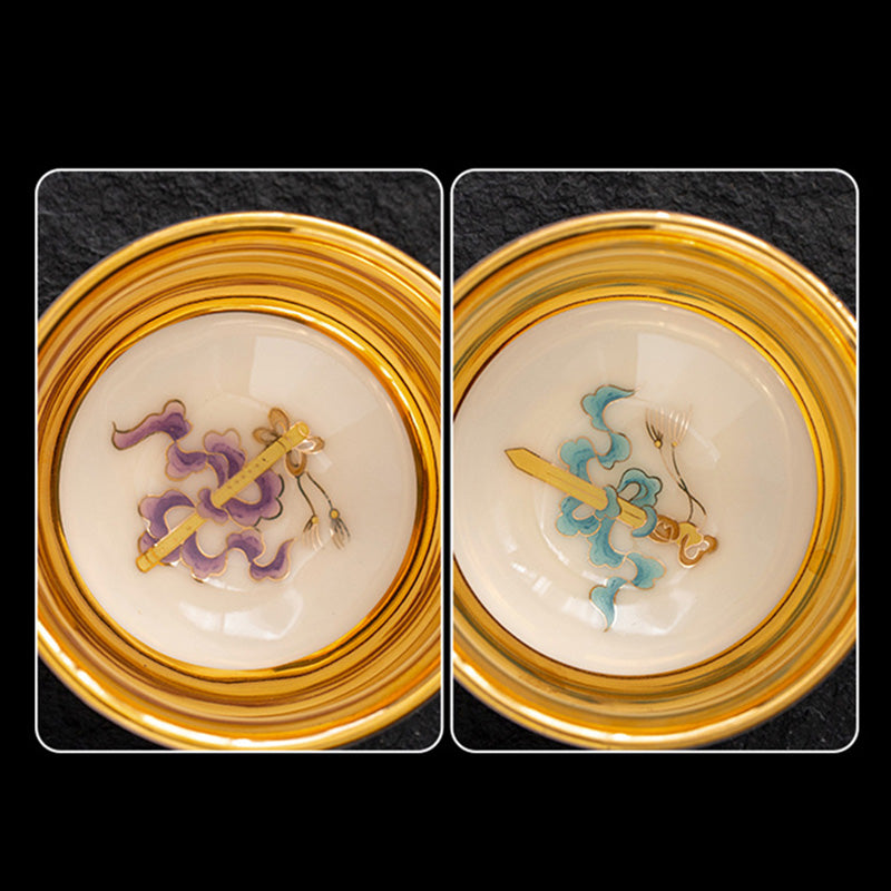 Nimara Ritual Golden Eagle Auspicious Dragon Sun Ocean Waves Gilt Ceramic Teacup Kung Fu Tea Cup