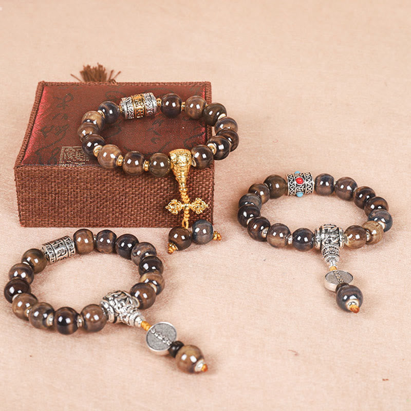 Nimara Ritual Tibet Om Mani Padme Hum Prayer Wheel Dorje Vajra Engraved Glass Bead Wisdom Bracelet