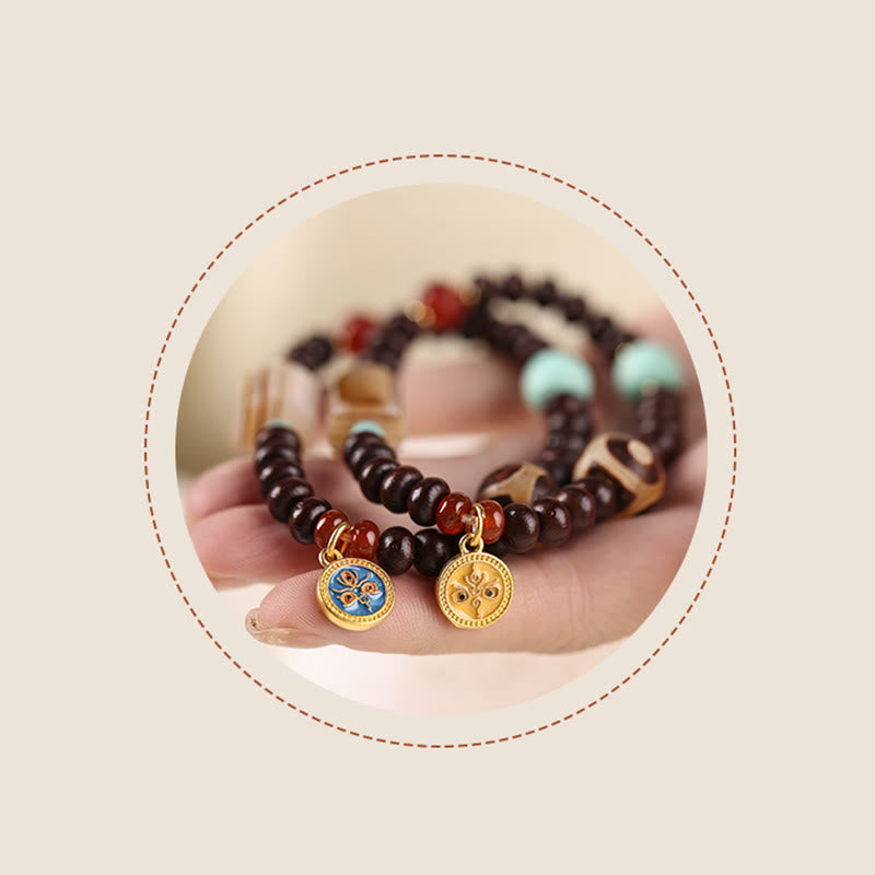 Nimara Ritual Natural Tibet Purple Bodhi Seed Dzi Bead God of Wealth Wisdom Bracelet