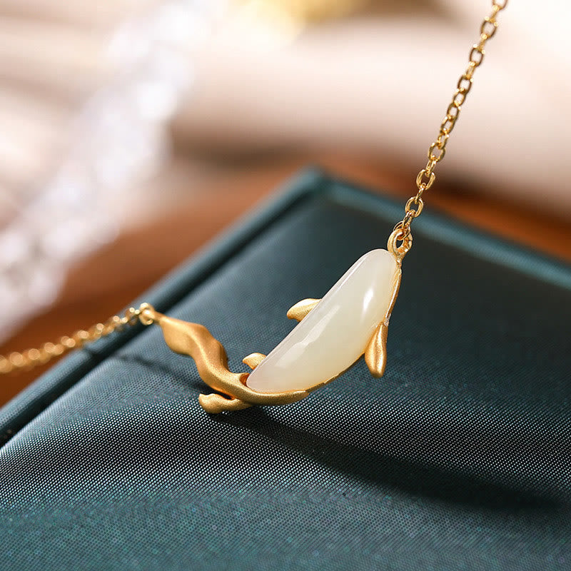 Nimara Ritual 925 Sterling Silver White Jade Dolphin Luck Necklace Pendant