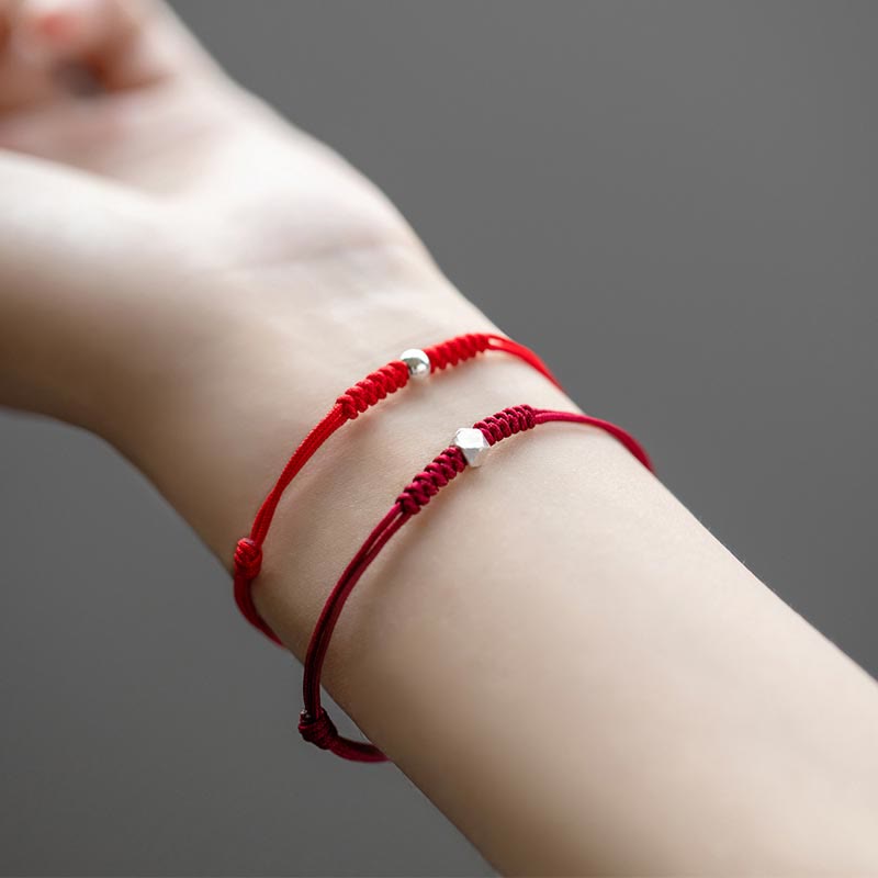 Nimara Ritual 925 Sterling Silver Luck Bead Protection Red String Thin Cord Braided Bracelet