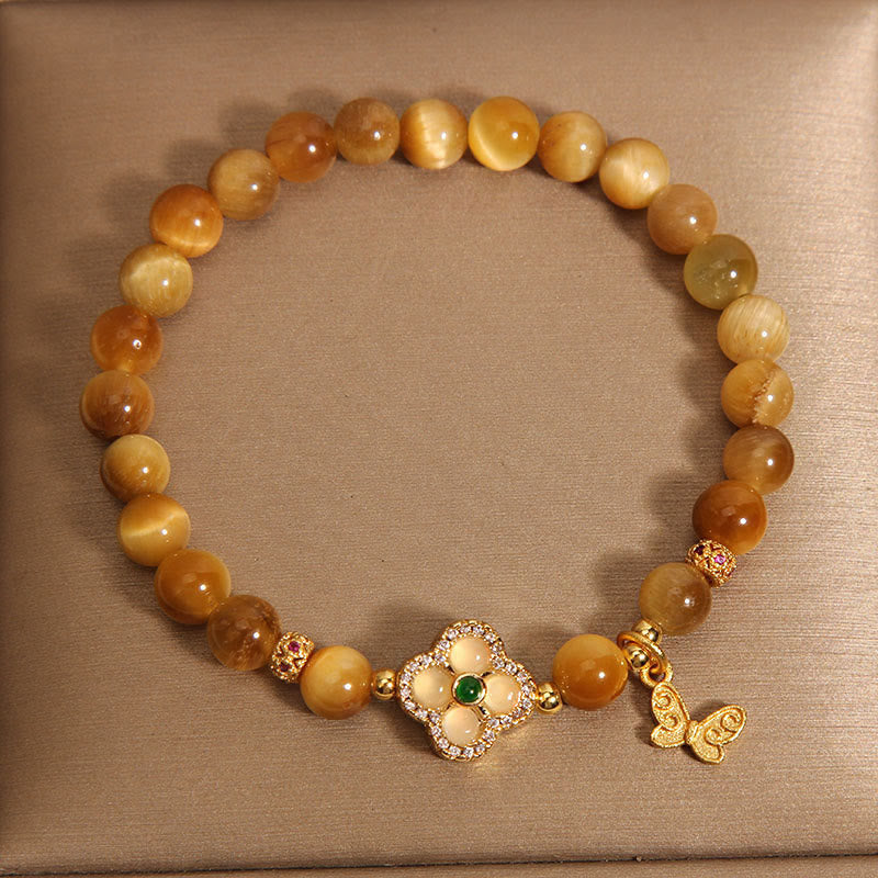 Nimara Ritual Tiger Eye Four Leaf Clover Butterfly Protection Bracelet