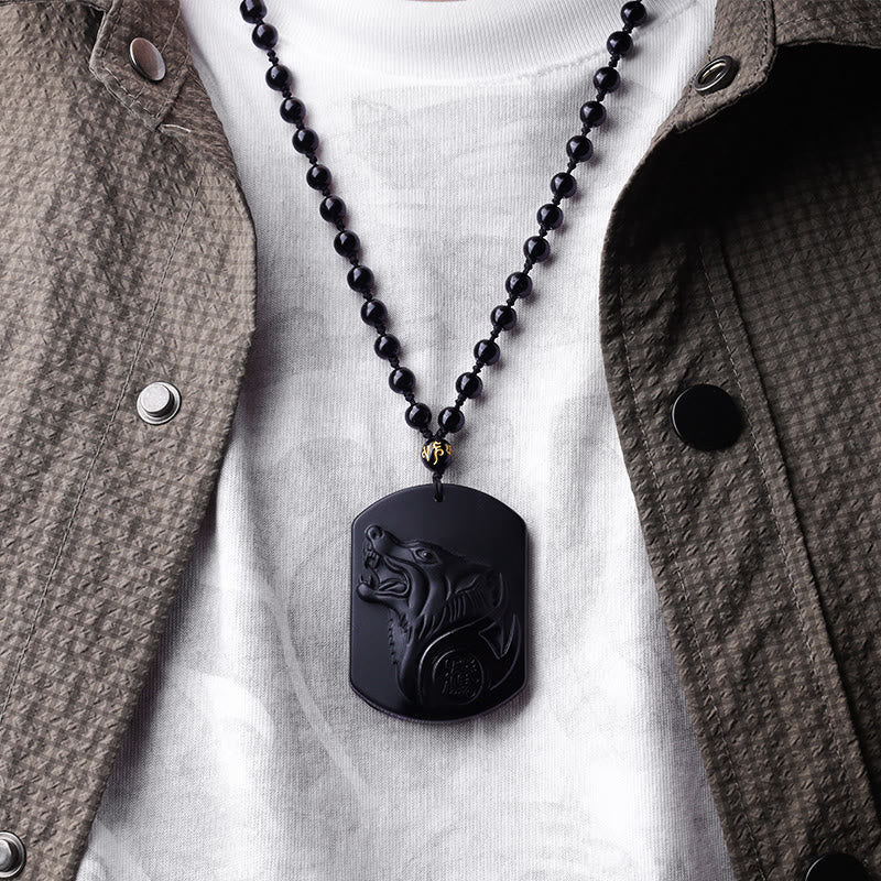 Nimara Ritual Black Obsidian Stone Wolf Purification Pendant Necklace