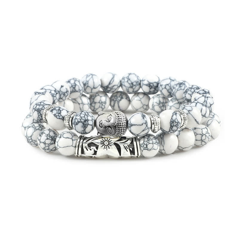 Nimara Ritual 2Pcs Natural Crystal Agate Buddha Protection Bracelet