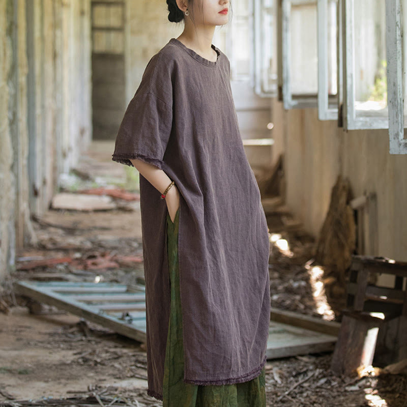 Nimara Ritual Ramie Linen Split Hem Top Women's Half Sleeve T-Shirts