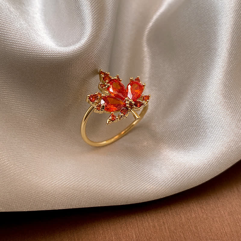 Nimara Ritual Maple Leaf Zircon Luck Necklace Pendant Ring Earrings